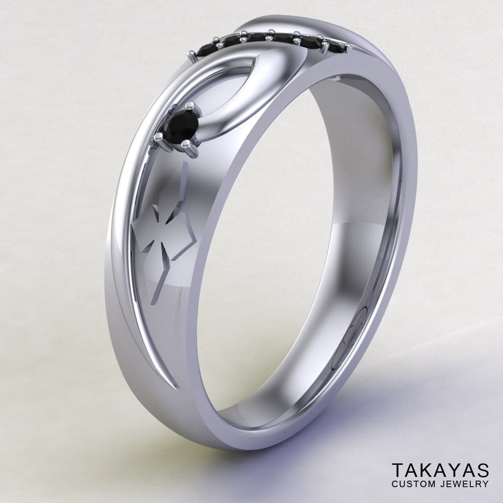 CAD rendering of Black Mage Final Fantasy wedding ring designed by Takayas - perspective view