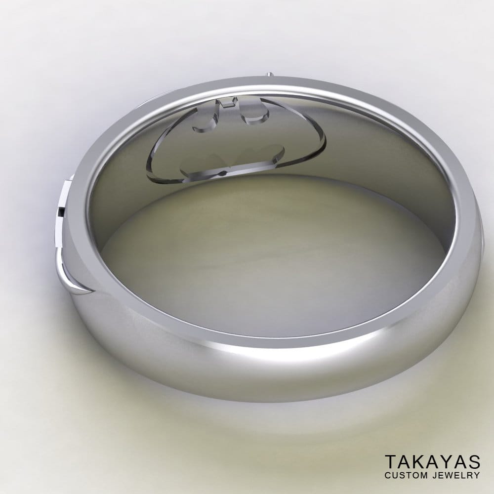 CAD rendering of Black Mage Final Fantasy wedding ring designed by Takayas - inside view showing hidden Batman symbol