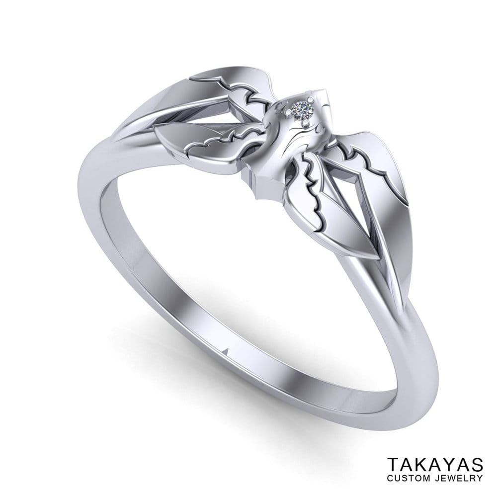 CAD rendering of White Mage Final Fantasy wedding ring designed by Takayas - perspective view