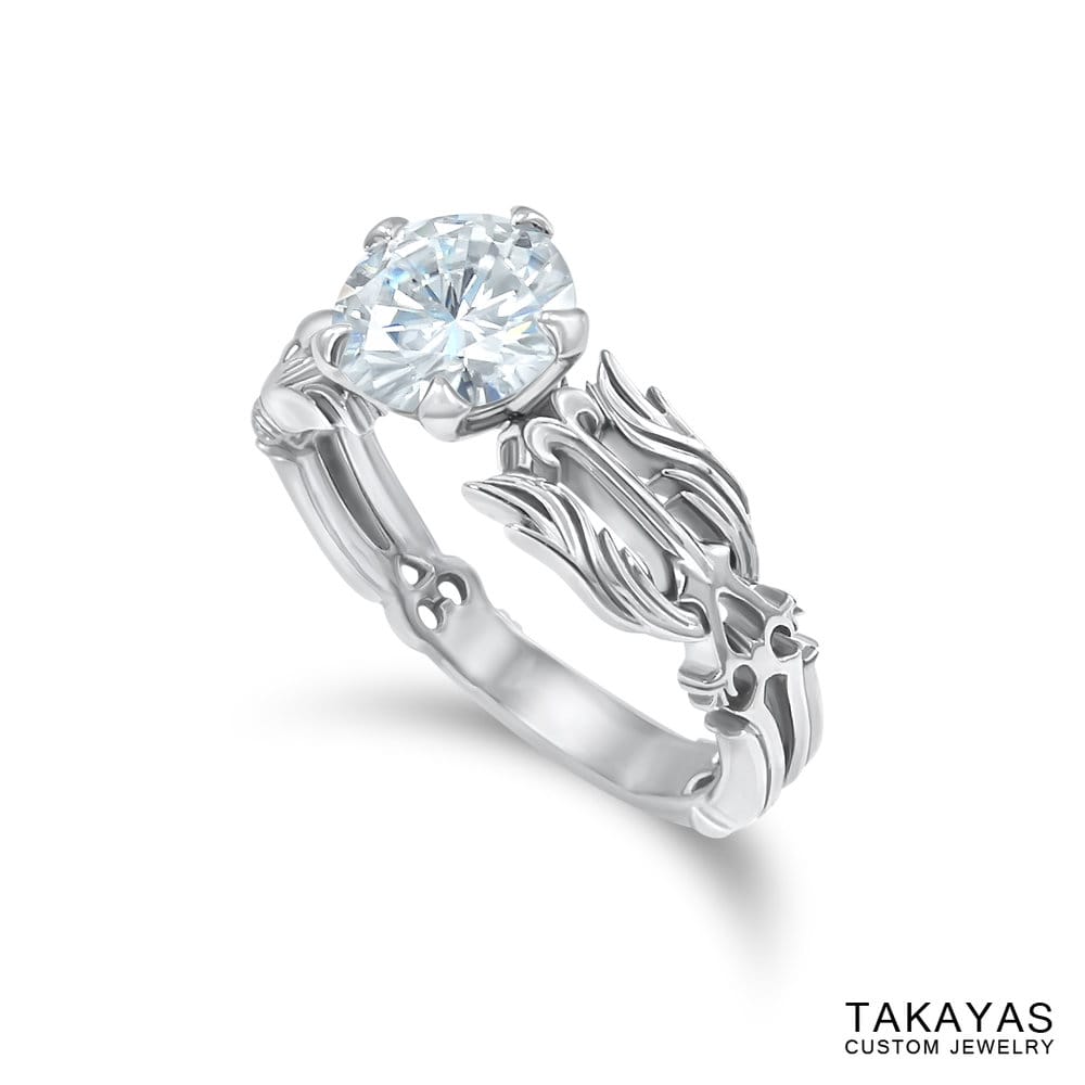 Angled side view Kingdom Hearts Oathkeeper & Wayfinder Engagement Ring by Takayas Custom Jewelry