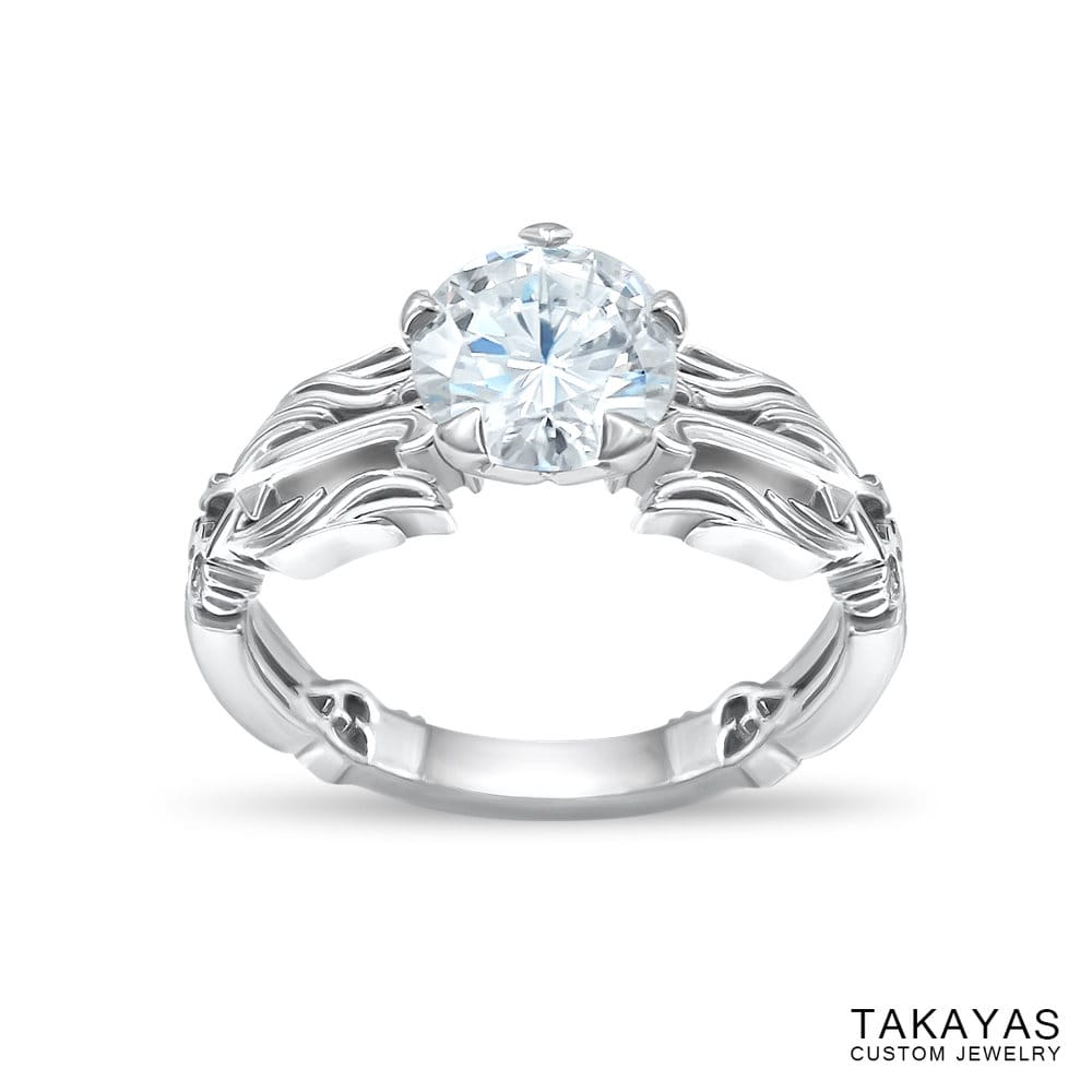 Angled top view Kingdom Hearts Oathkeeper & Wayfinder Engagement Ring by Takayas Custom Jewelry