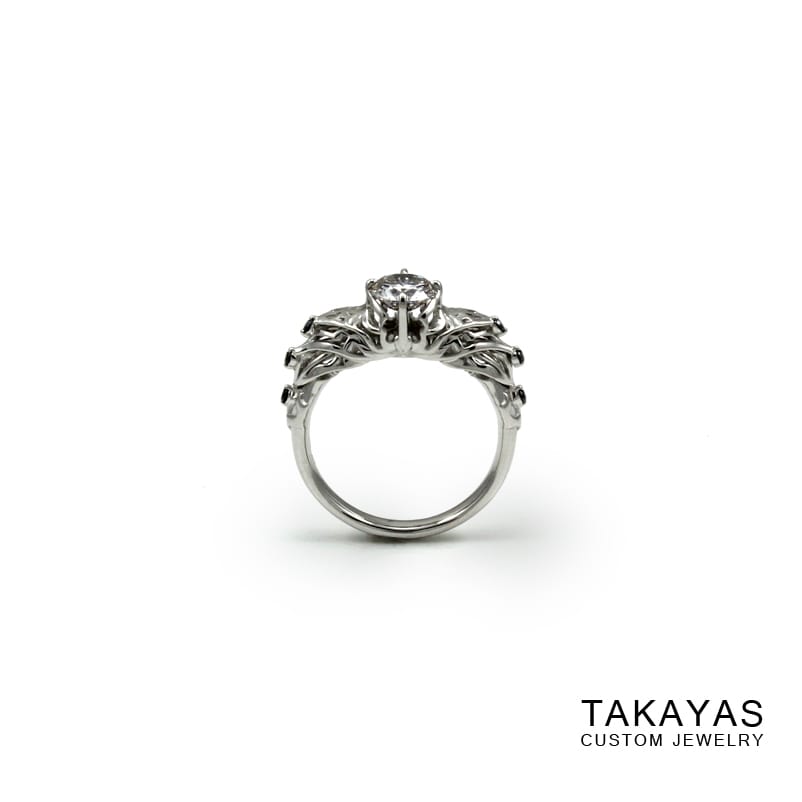 Diablo 3 demon hunter engagement ring front view by Takayas Custom Jewelry