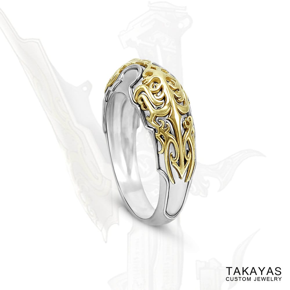 Final Fantasy Lightning Gunblade Wedding Band by Takayas Custom Jewelry