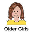 Examples of older girls for cartoon family labels and gifts