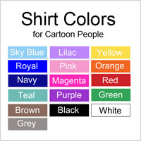 Examples of clothing colors for cartoon family labels and gifts