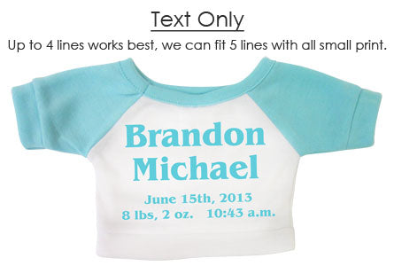 Example teddy bear shirt with image and up to four lines of text