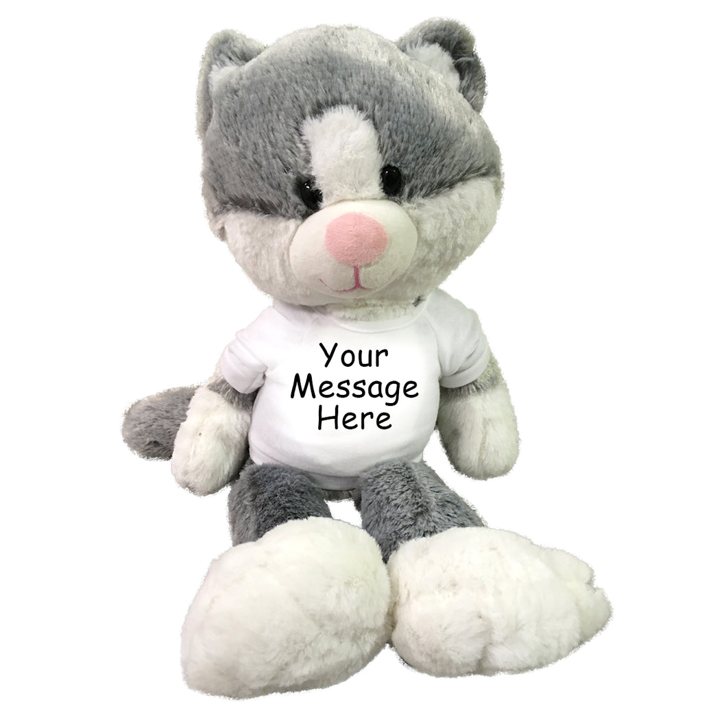 grey and white cat stuffed animal