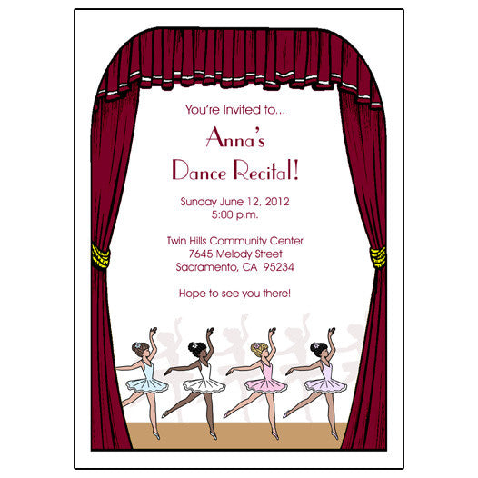 Ballet or Dance recital invitation Center Stage Mandys Moon