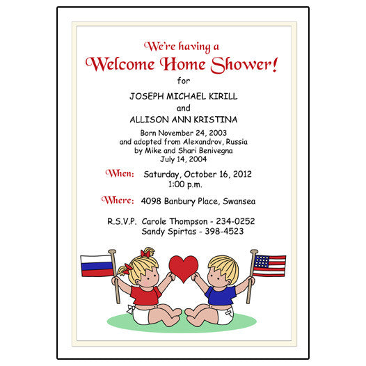 Flag Baby Adoption Shower Invitation for Twins or Siblings \u2013 Mandys Moon Personalized Gifts