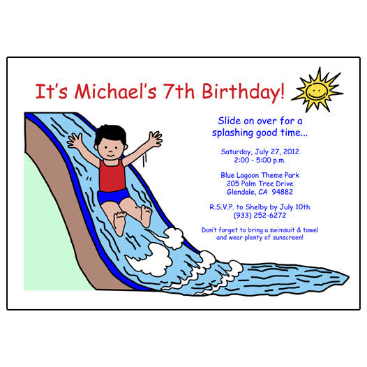 gifts wording for birthday Mandys Water Boy Invitation â€“  Slide Birthday Party  Moon