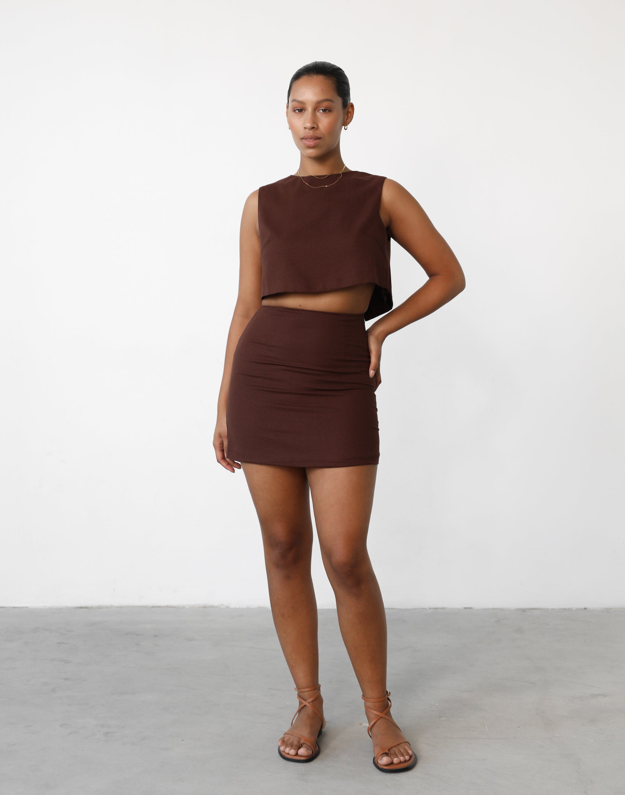 Como Linen Mini Skirt (Cocoa)