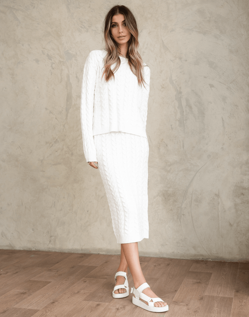 white knitted midi skirt