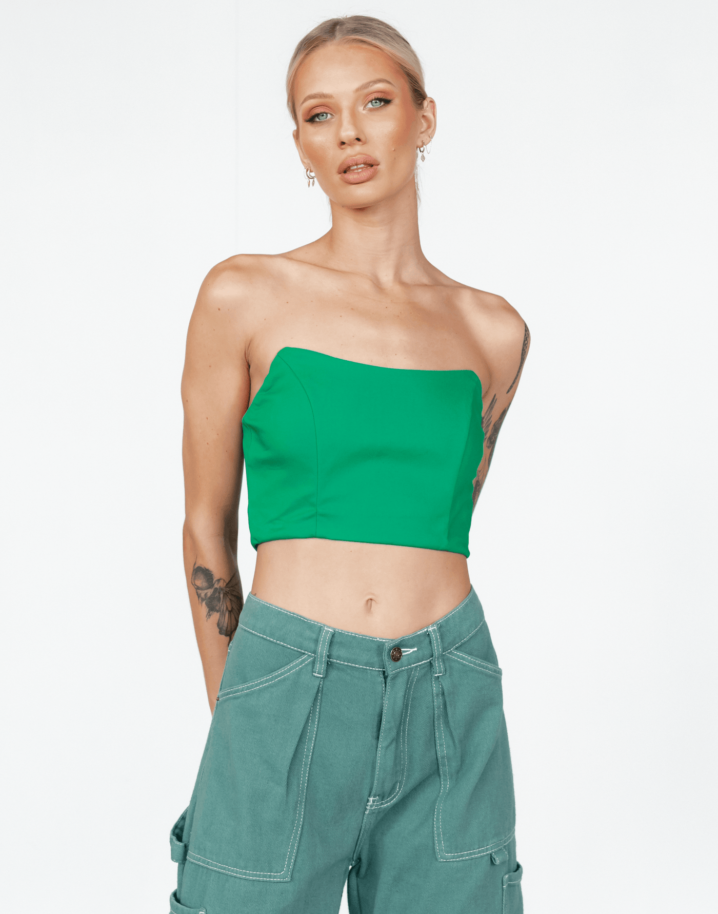 Close To You Corset Top (Green) - Fitted Crop Top - Women's Top - Charcoal Clothing