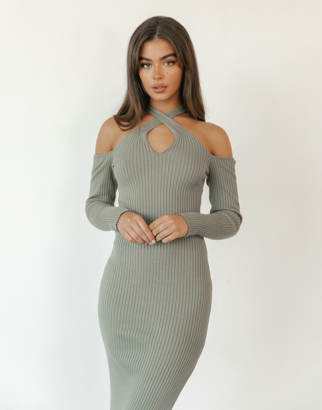 Arielle Midi Dress (Khaki)