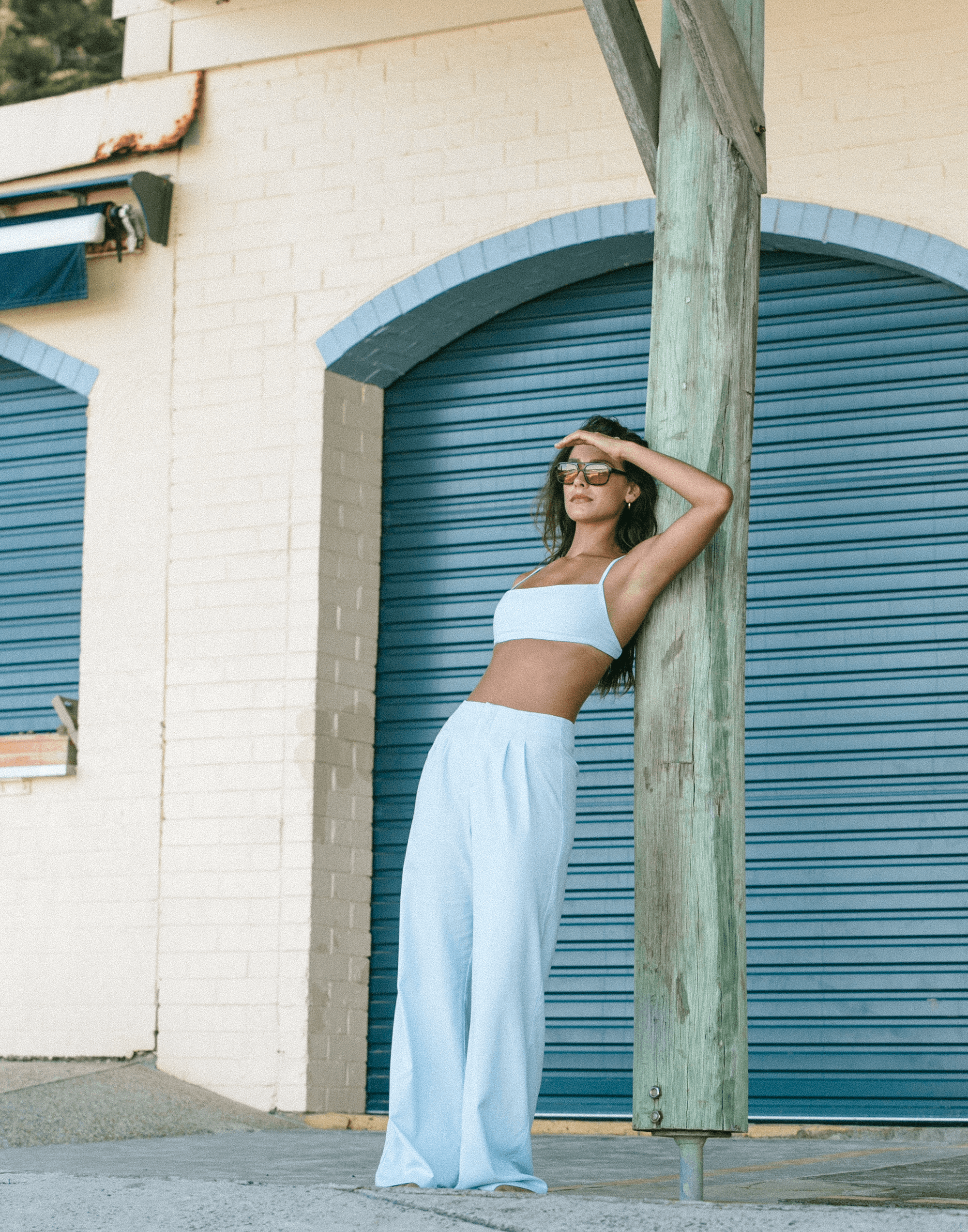 Cairo Crop Top (Blue Linen)