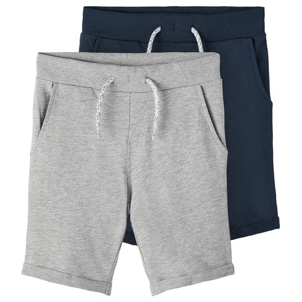 Name it Grey Melange/Dark Sapphire Vermo Lange Sweat Shorts 2-pak Noos - Str. 158