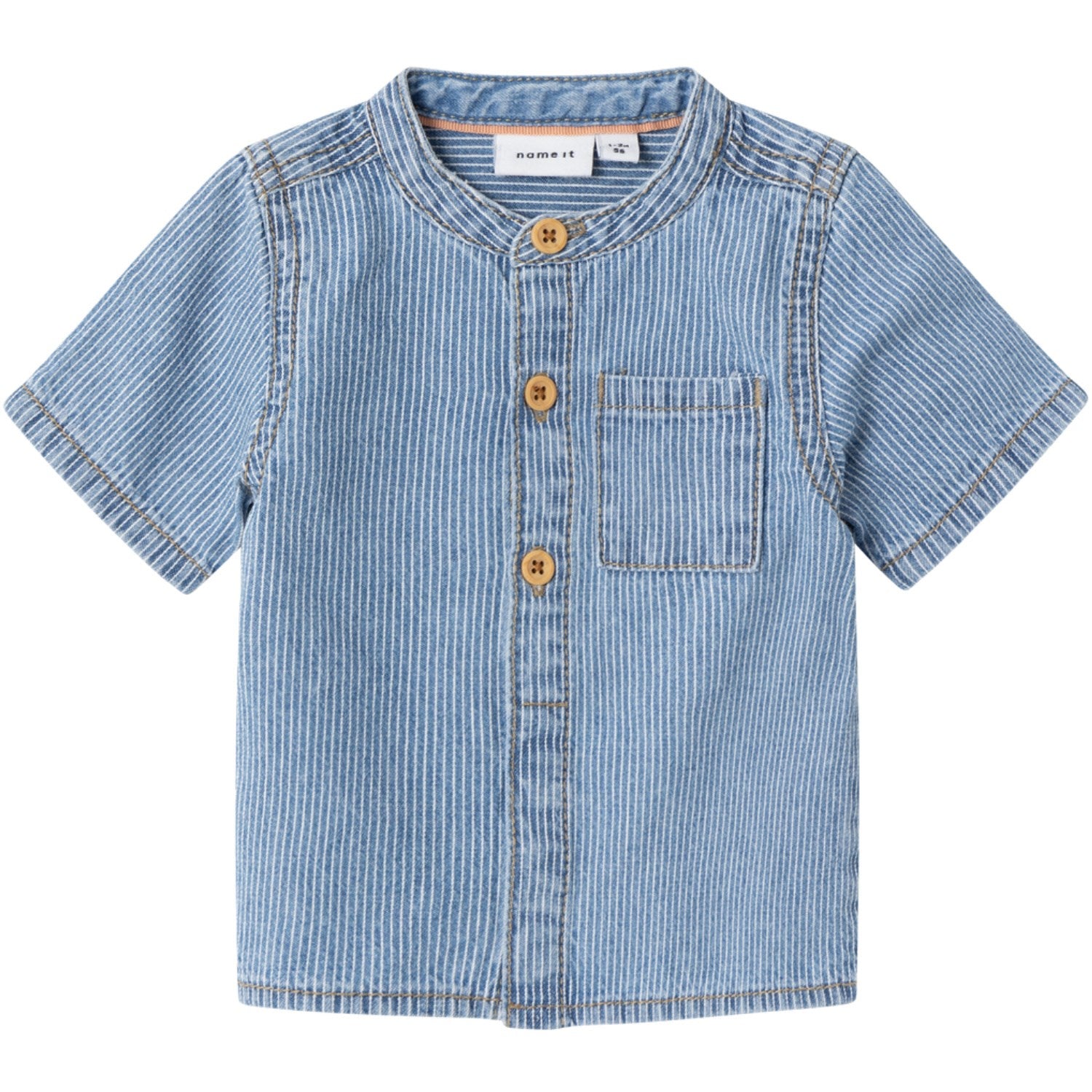 Name It Light Blue Denim Leo Stripe Denim Skjorte - Str. 56