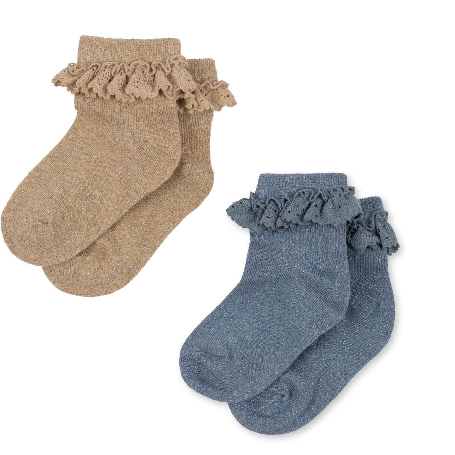 Konges Sløjd Sand/Blue 2 Pack Lace Lurex Socks - Str. 29-32