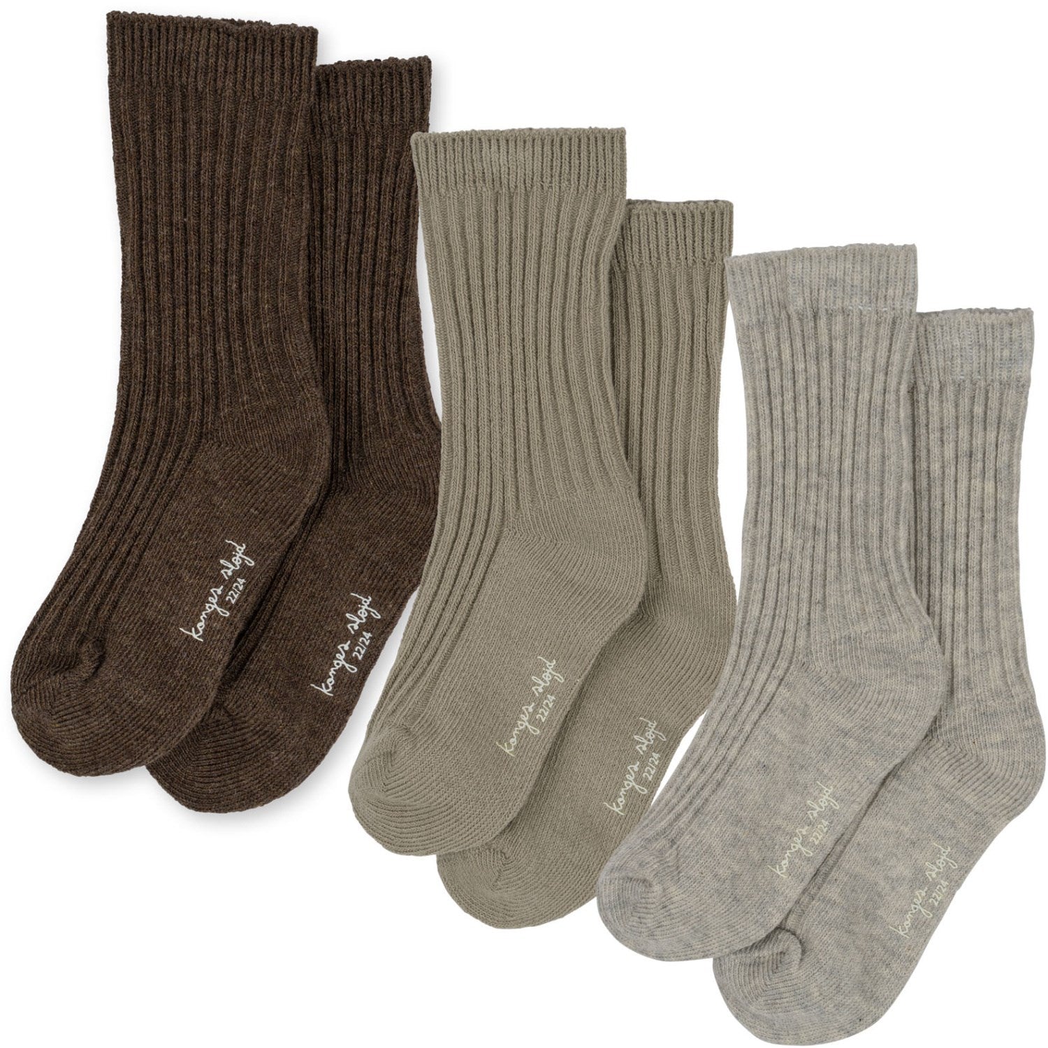 Konges Sløjd 3-Pak Rib Strømper Soft Grey/Ment/Brown - Str. 29-32