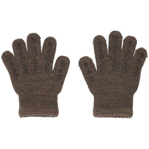 GObabyGO Wool Grip Gloves Brown Melange - Str. 1-2 år