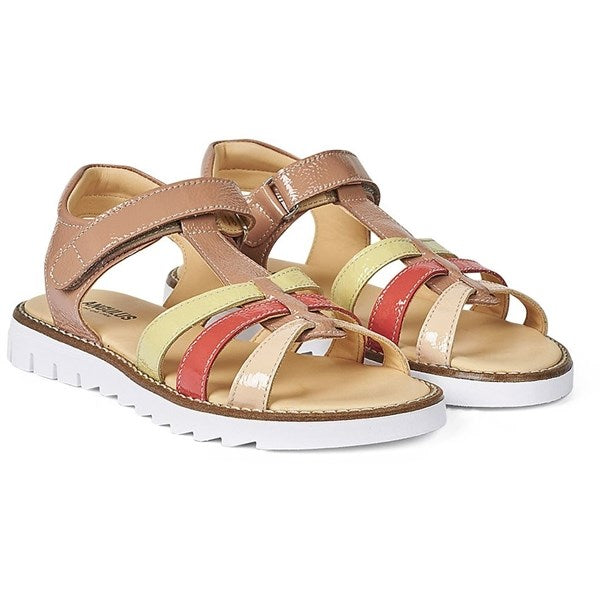 Angulus Sandal M. T-Rem Og Velcrolukning Dark Peach/Peach/Koral/Lys Gul - Str. 38