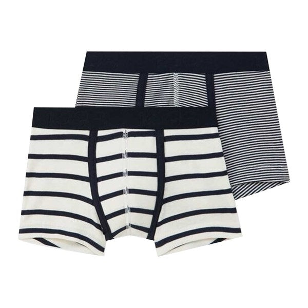 Petit Bateau Boxershorts 2-pak White/Navy Stripes - Str. 12 år/150 cm