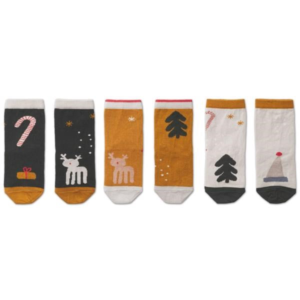 Billede af Liewood Silas Cotton Socks 3 Pack Holiday Hunter Green Multi Mix - Str. Str. 17/18