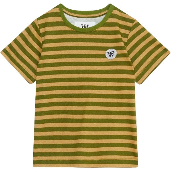 Wood Wood Khaki/Pesto Stripes Ola Chrome Badge T-Shirt - Str. 11-12 år