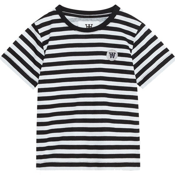 Wood Wood Black/White Stripes Ola Chrome Badge T-Shirt - Str. 13-14 år