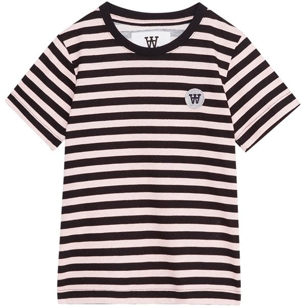 Wood Wood Pale Pink/Black Stripes Ola Chrome Badge T-Shirt - Str. 13-14 år