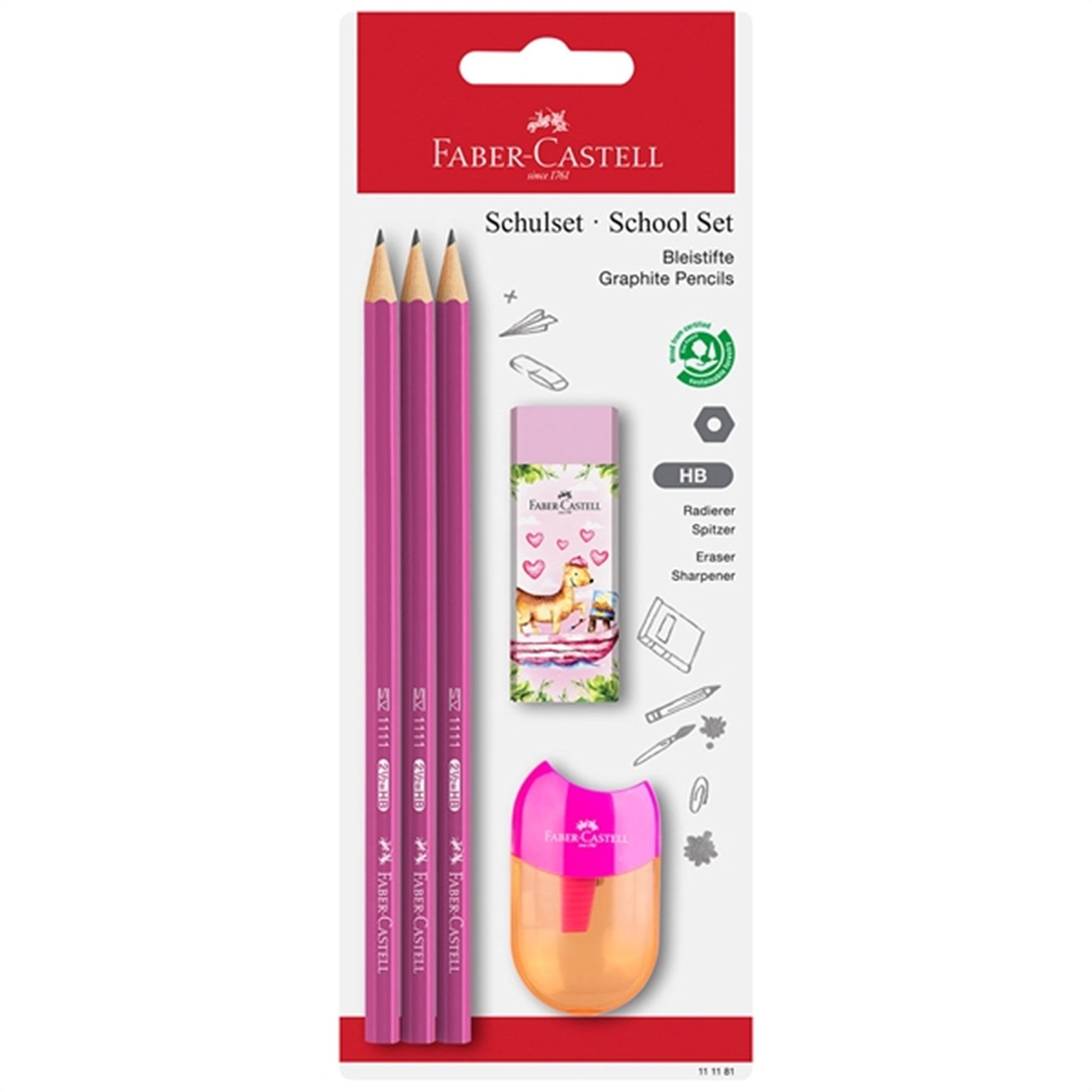 Billede af Faber-Castell 3 blyanter, 1 Spidser, Viskelæder Pink