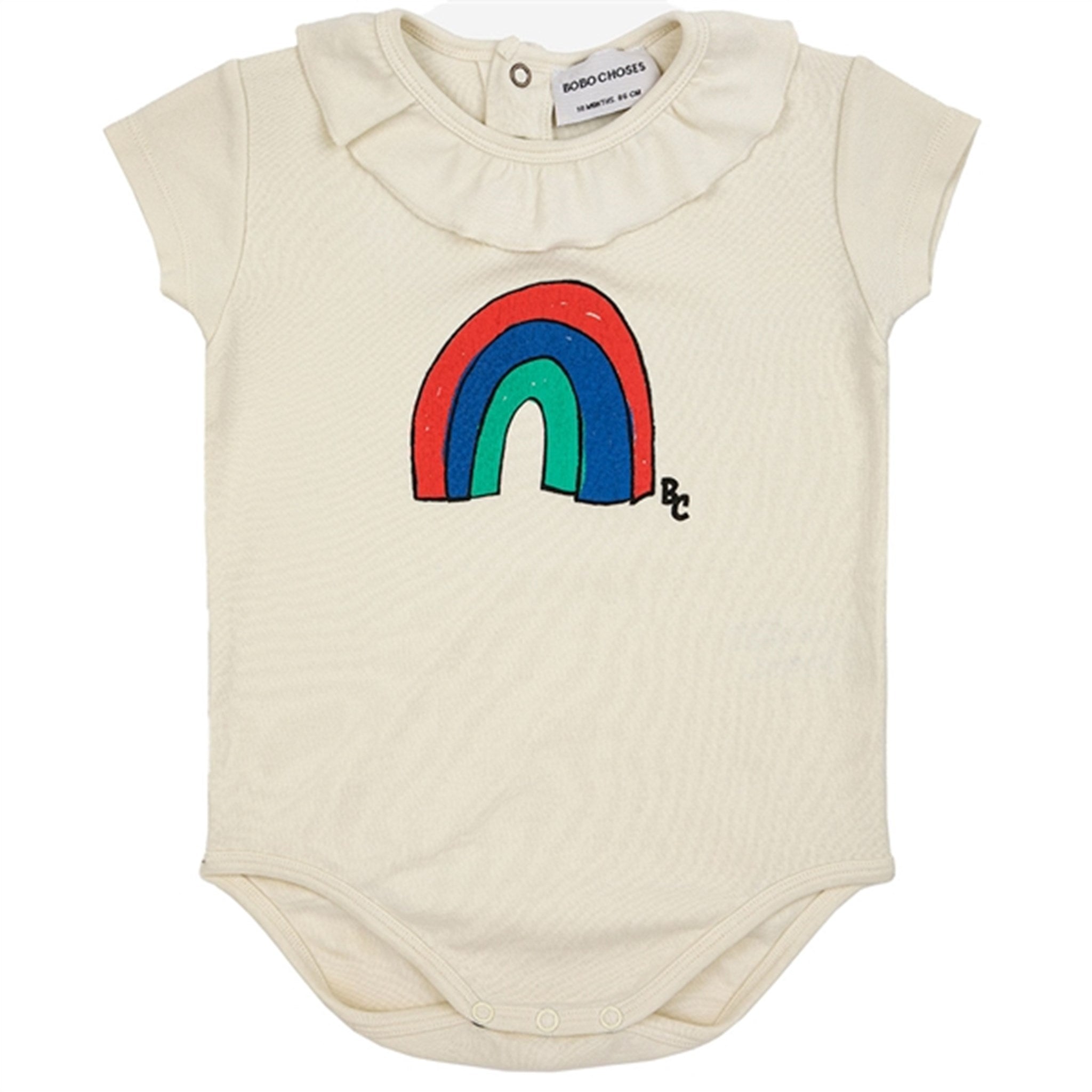 Bobo Choses Baby Rainbow Ruffle Collar Body Short Sleeve Offwhite - Str. 24 mdr