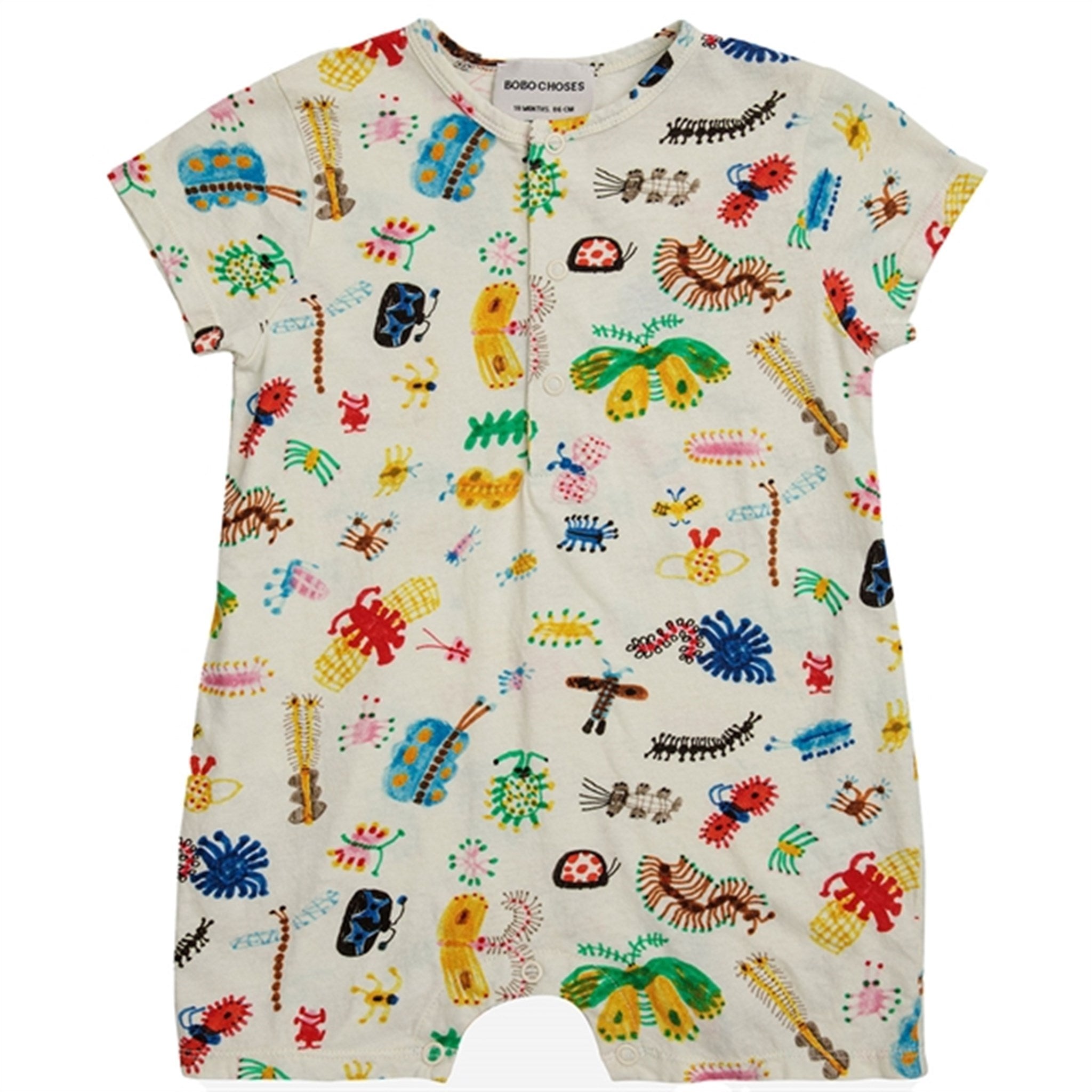 Bobo Choses Baby Fuuny Insects All Over Playsuit Short Sleeve Offwhite - Str. 9 mdr