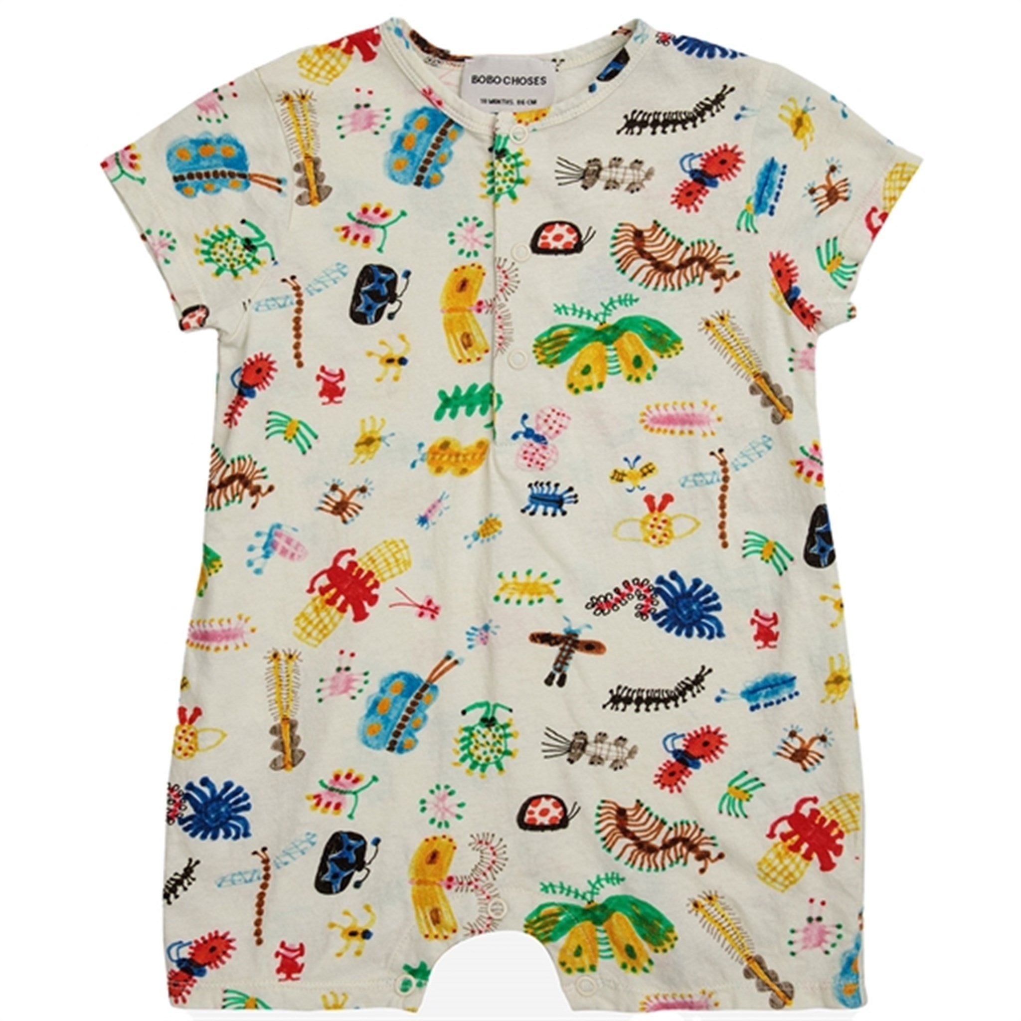 Bobo Choses Baby Fuuny Insects All Over Playsuit Short Sleeve Offwhite - Str. 3 mdr