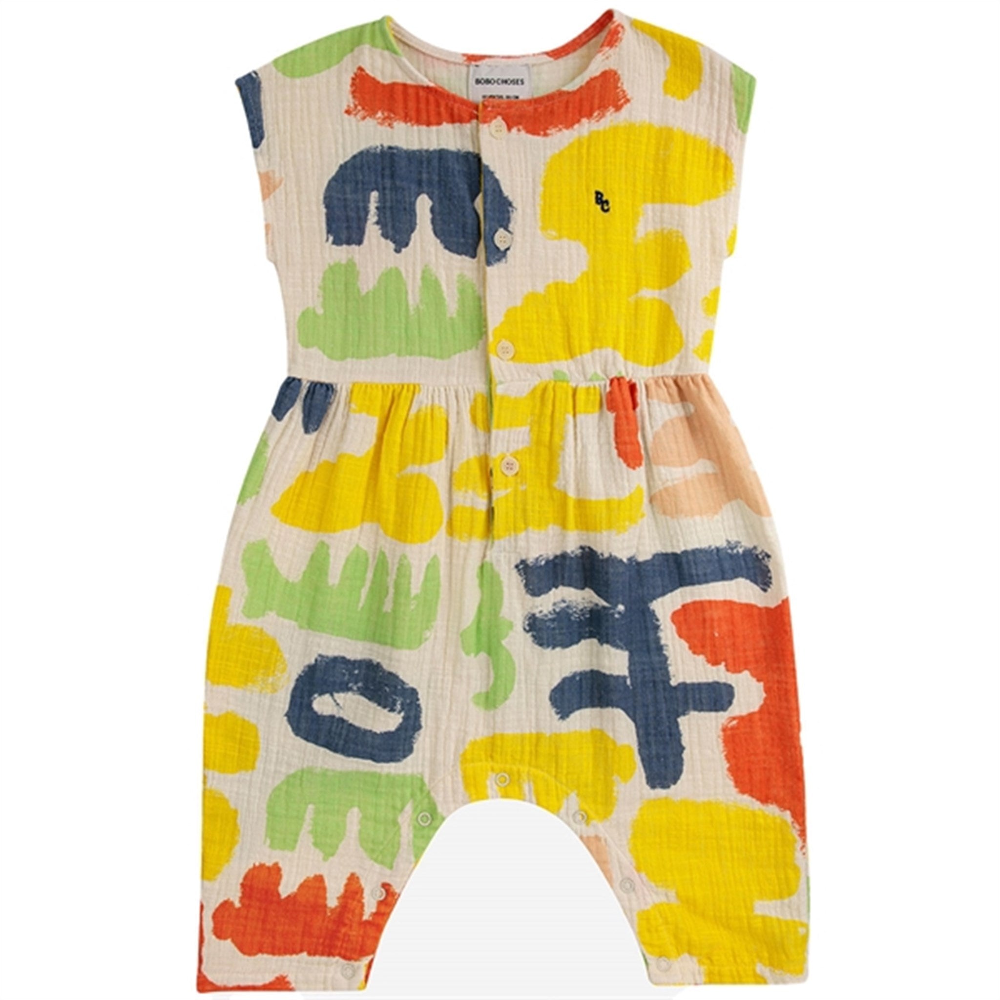 Bobo Choses Baby Carnival All Over Woven Overall Short Sleeve Offwhite - Str. 6 mdr