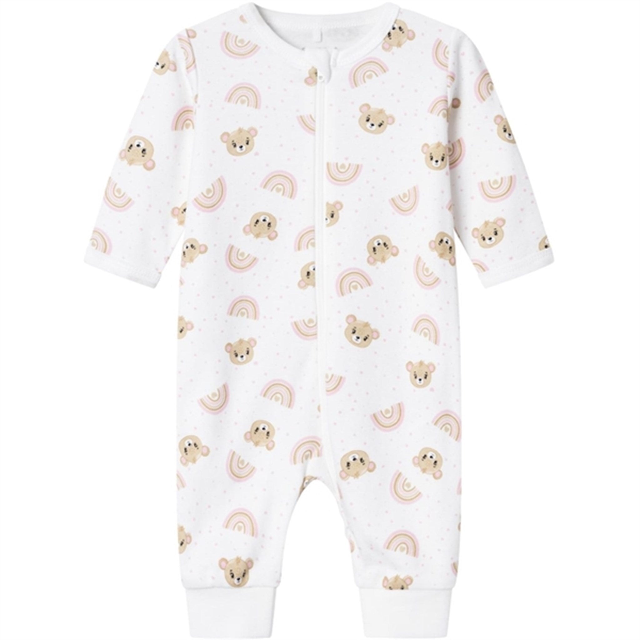 Name it Bright White Teddy Print Natdragt med Lynlås Noos - Str. 98