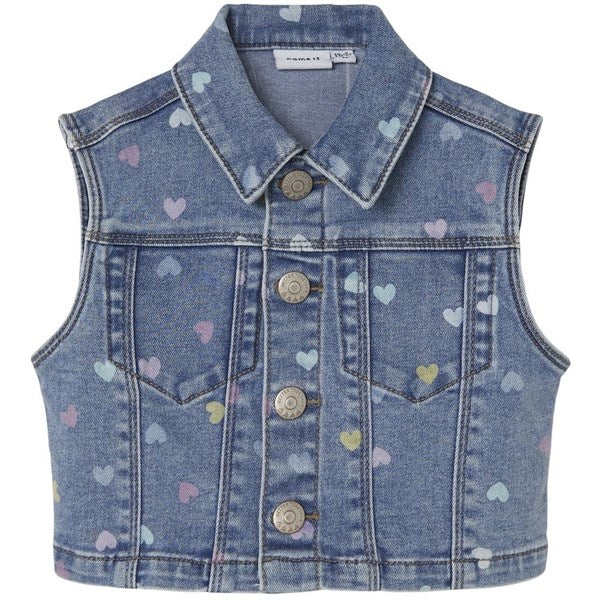 Name it Medium Blue Denim Hearts Rosa Denim Vest - Str. 98