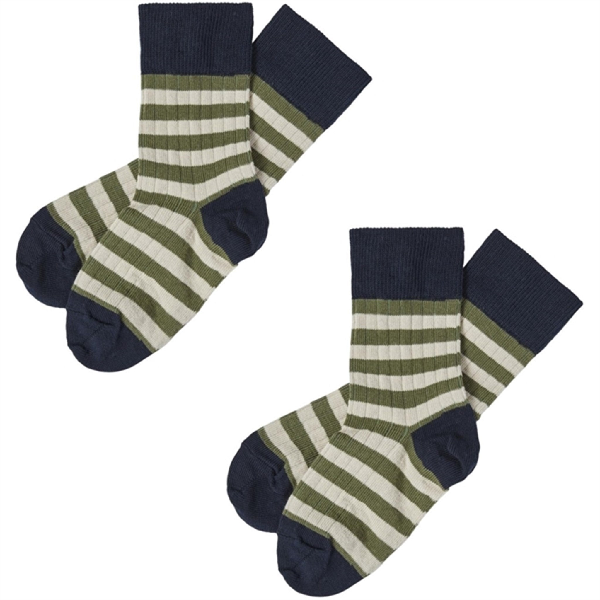 Billede af FUB Dark Navy/Olive 2-pak Classic Striped Strømper - Str. 19-21