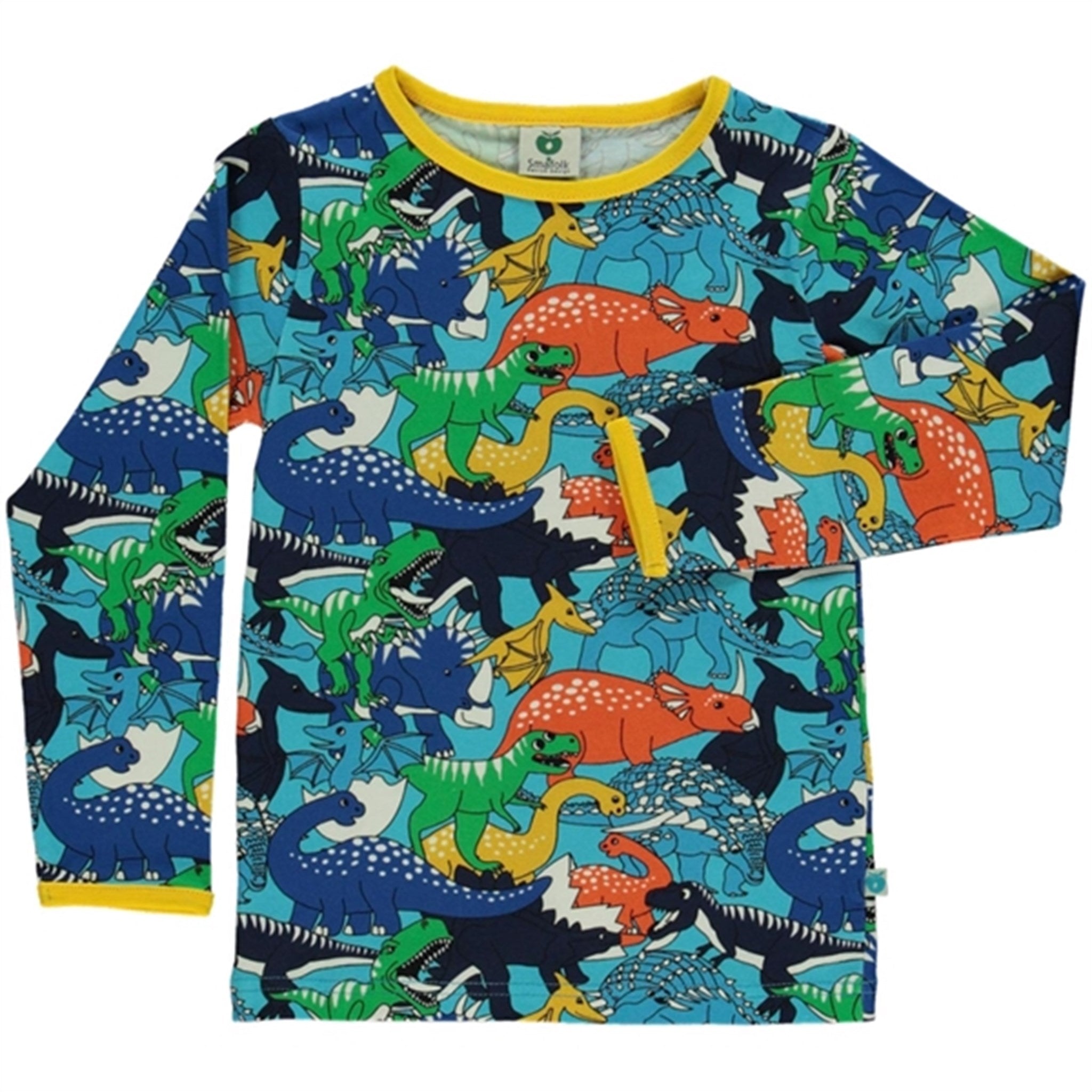 Billede af Småfolk Blue Atoll Dinosaur Bluse - Str. 7-8 år