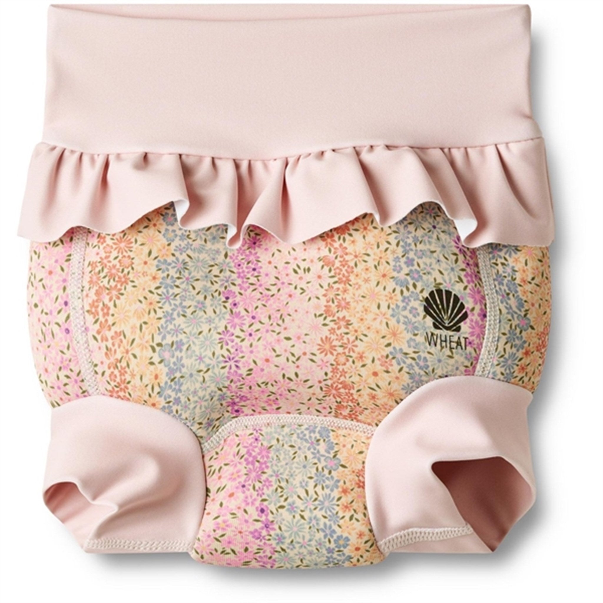 Wheat Rainbow Flowers Neoprene Babybadebukser Ruffle - Str. M/6-12 mdr