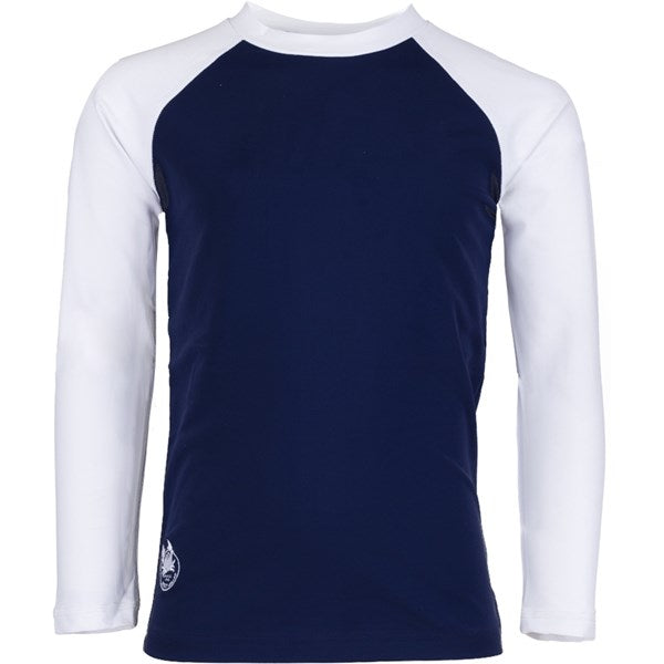 Petit Crabe Blue/White Raglan UV Badebluse - Str. 9-10 år