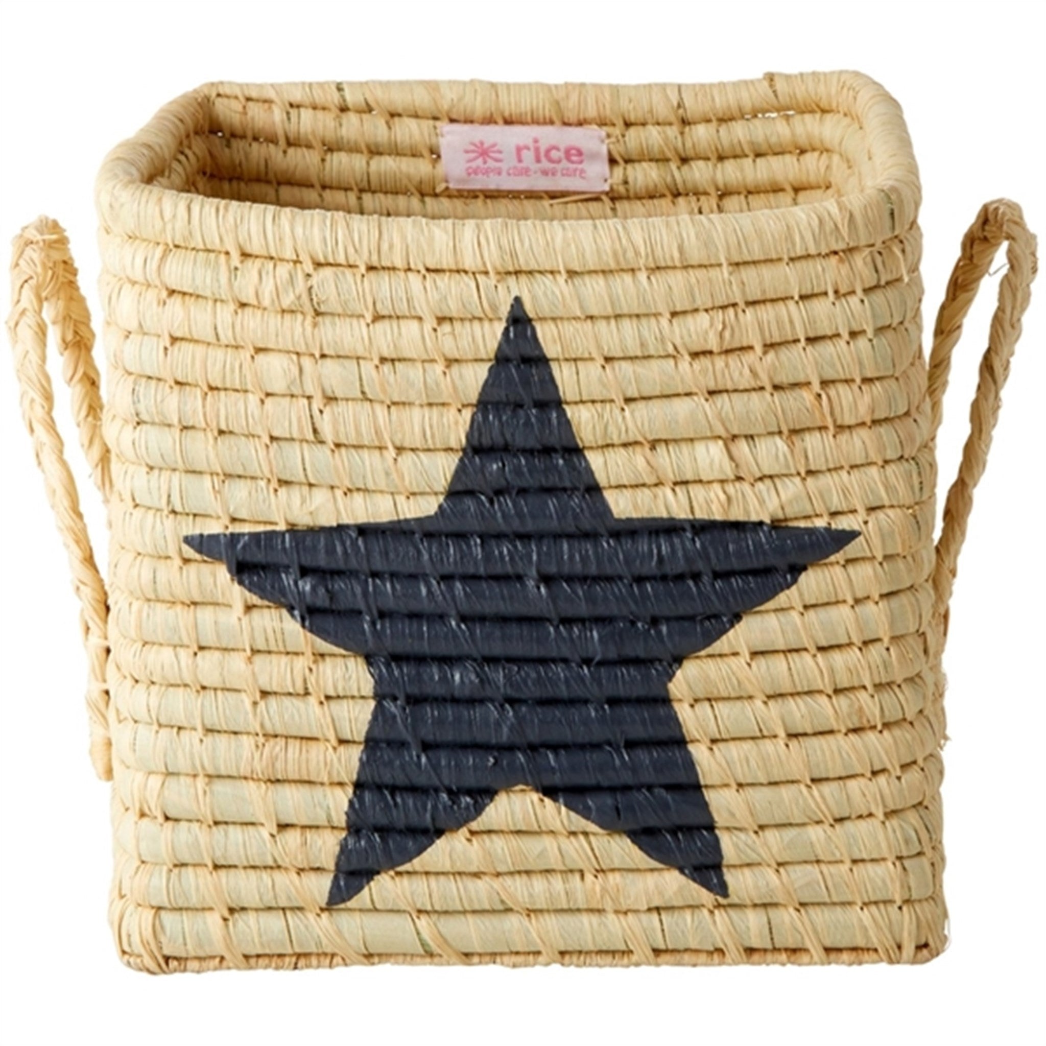 RICE Dark Grey Star Firkantet Raffia Kurv