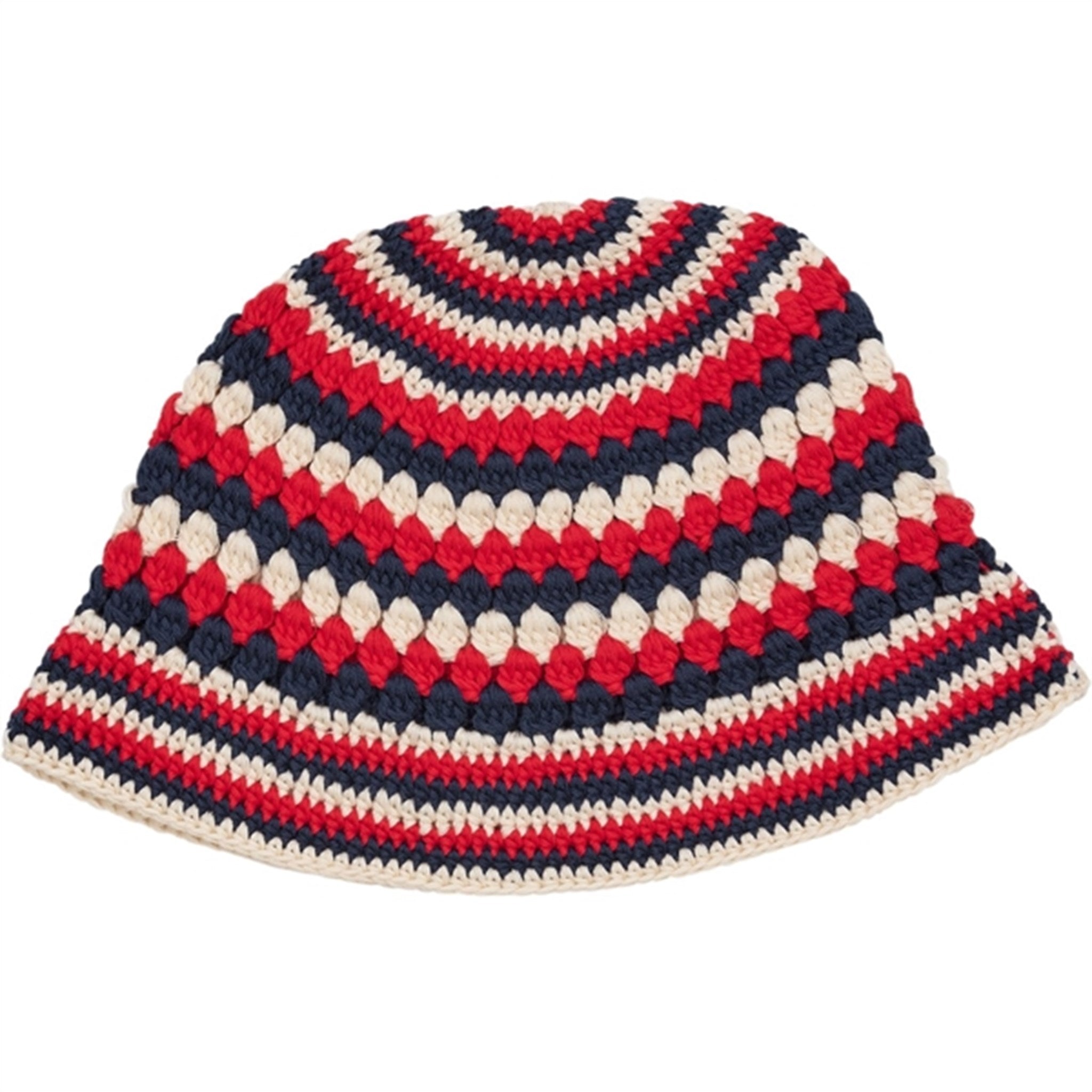 Copenhagen Colors Cream/Navy/Red Comb. Hæklet Hat - Str. 1-2 år