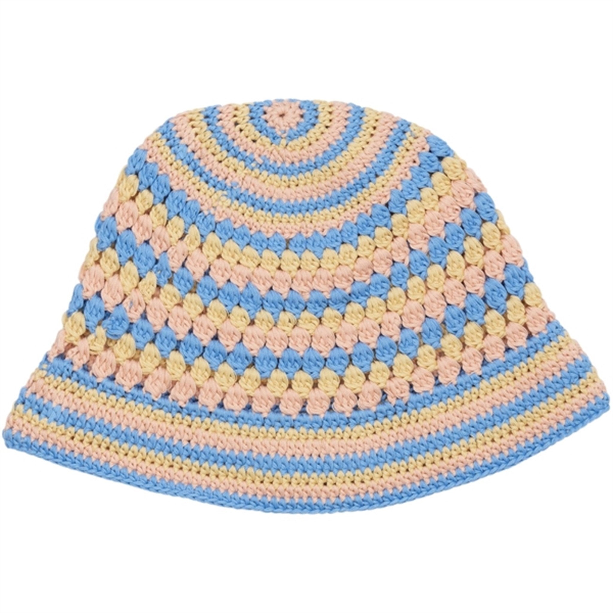 Copenhagen Colors Sky Blue/Pale Yellow/Dusty Rose Comb. Hæklet Hat - Str. 6-9 år