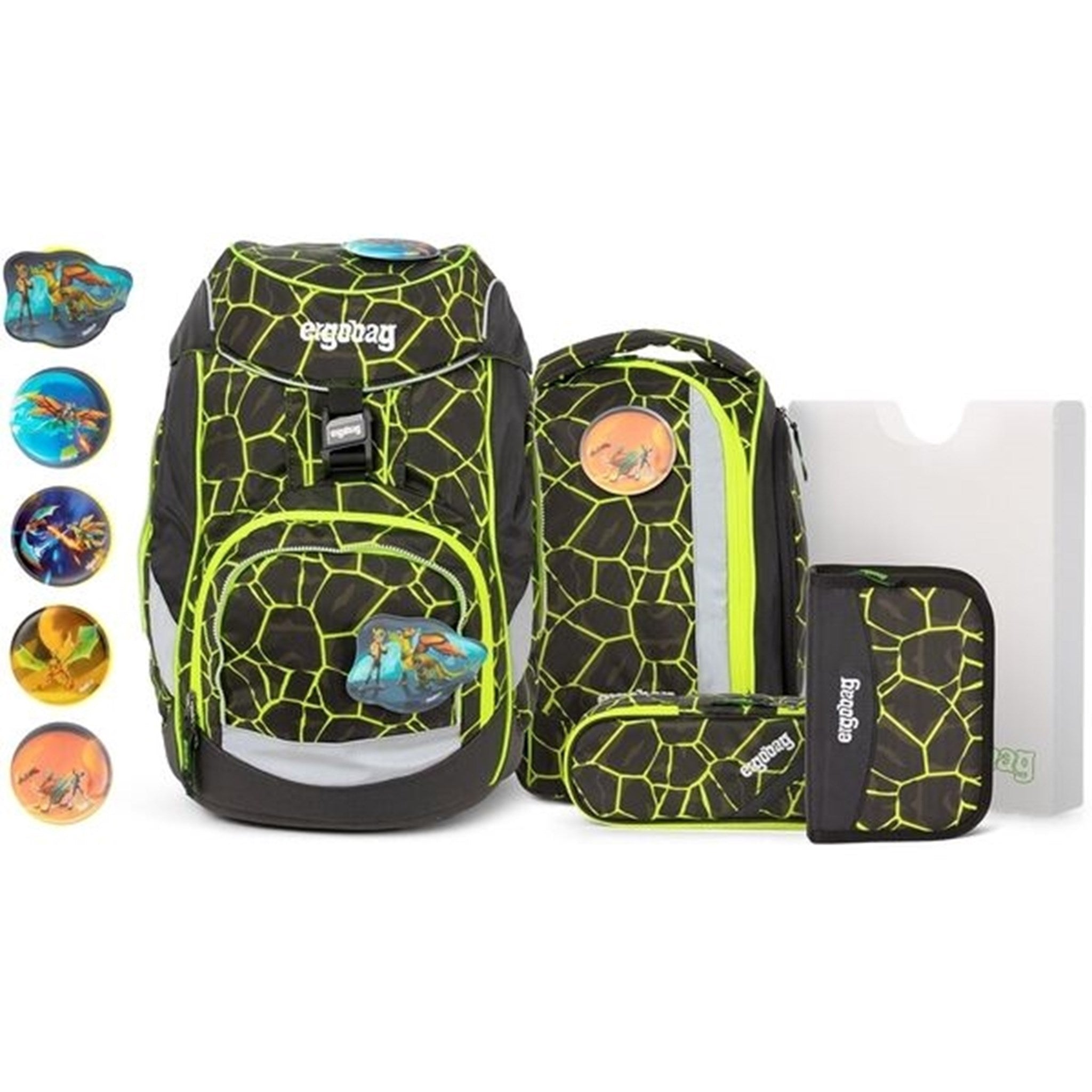 Ergobag Skoletaske Sæt Lumi Pack Dragon RideBear Lava Yellow