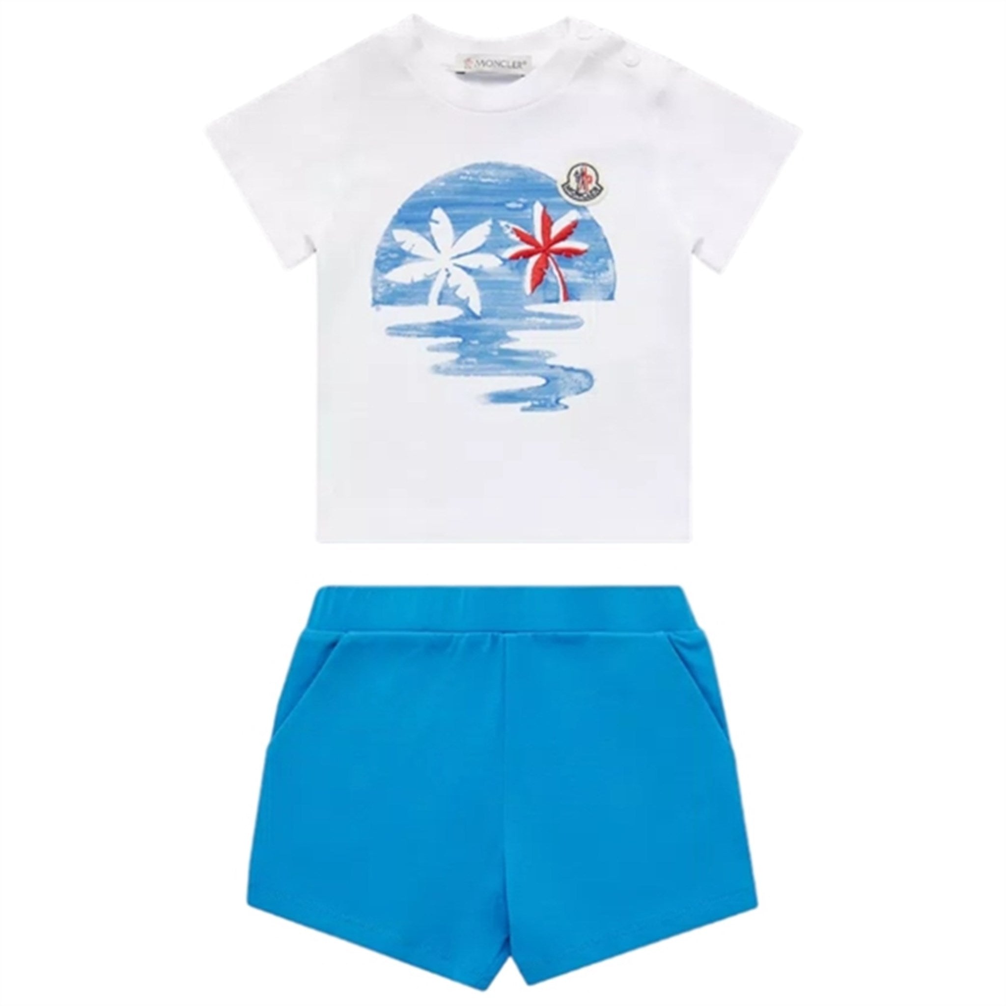 Moncler T-Shirt og Shorts Sæt Optical White & Blue - Str. 9/12 mdr