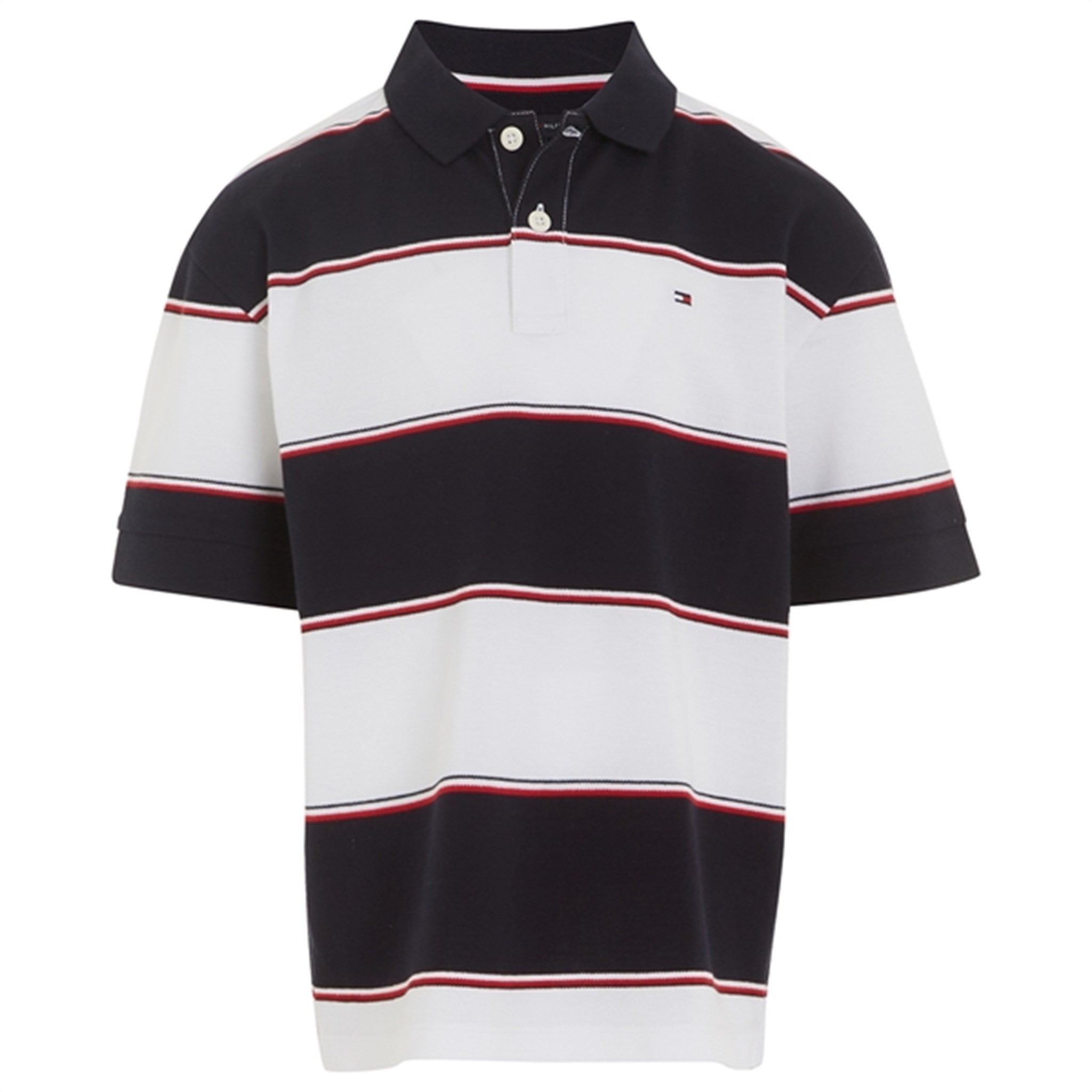 Tommy Hilfiger Global Rugby Stripe Polo T-Shirt White/Blue Stripe - Str. 122 cm/7 år