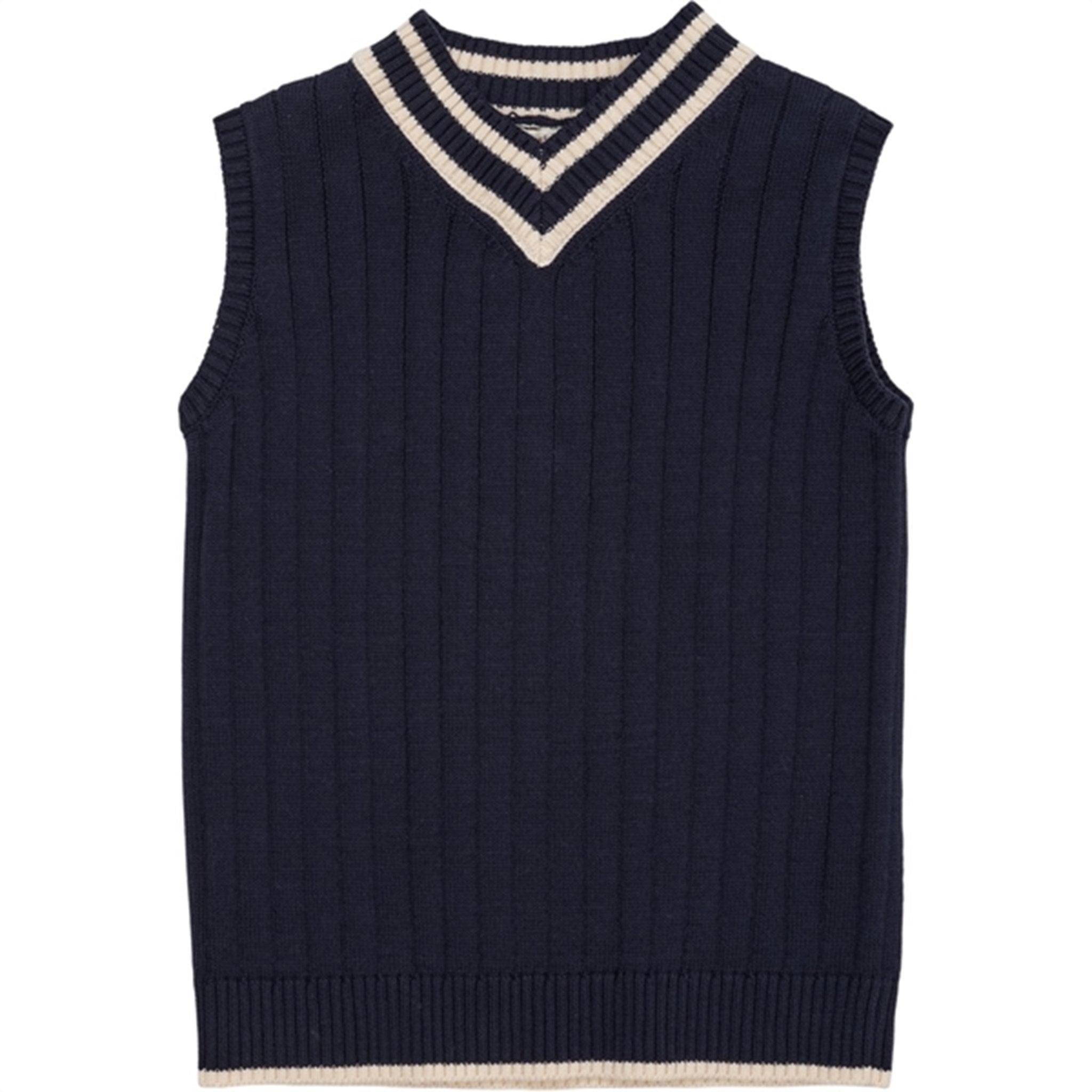 Copenhagen Colors Navy/Cream Comb. Strik Vest m. V-hals - Str. 128