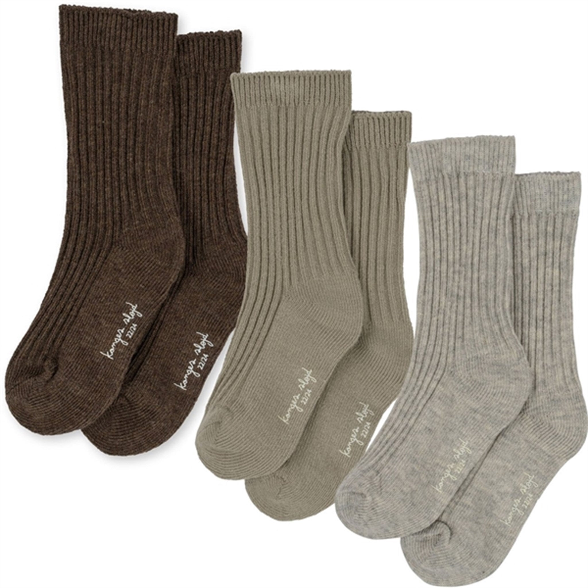 Konges Sløjd Strømper 3-Pak Rib Soft Grey/Ment/Brown - Str. 17-18