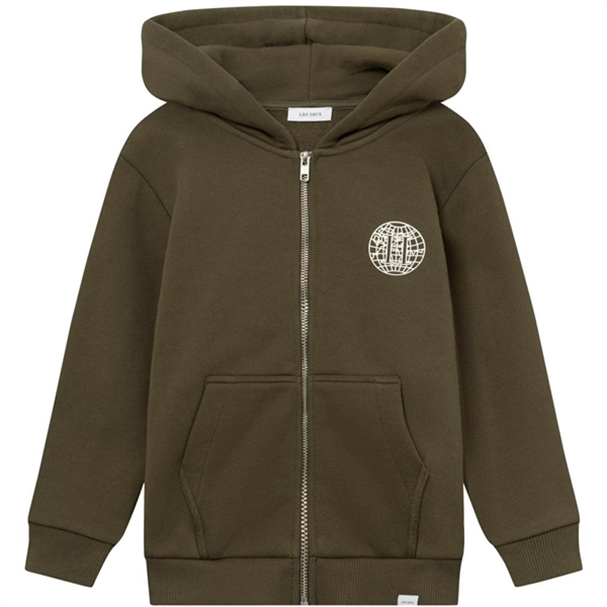 Les Deux Kids Olive Night/Ivory Globe Zipper Hoodie - Str. 122/128